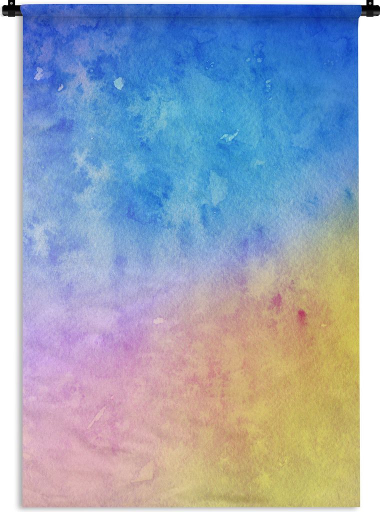 MuchoWow Wandteppich Wandbehang Aquarell - Blau - Gelb - Orange 60x90 cm Tapisserie Dekoration Wandtuch - Foto-Teppich - Abwaschbar