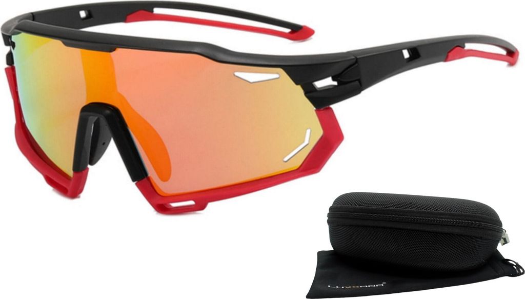 Radbrille Sport Sonnenbrille Polarisiert Entspiegelt Orange Verspiegelt Brillenbeutel Rennec mit Hardcase und Beutel