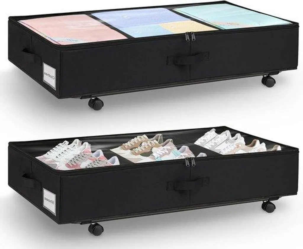Bac de rangement sous lit à roulettes 50L pliable pour vêtements
