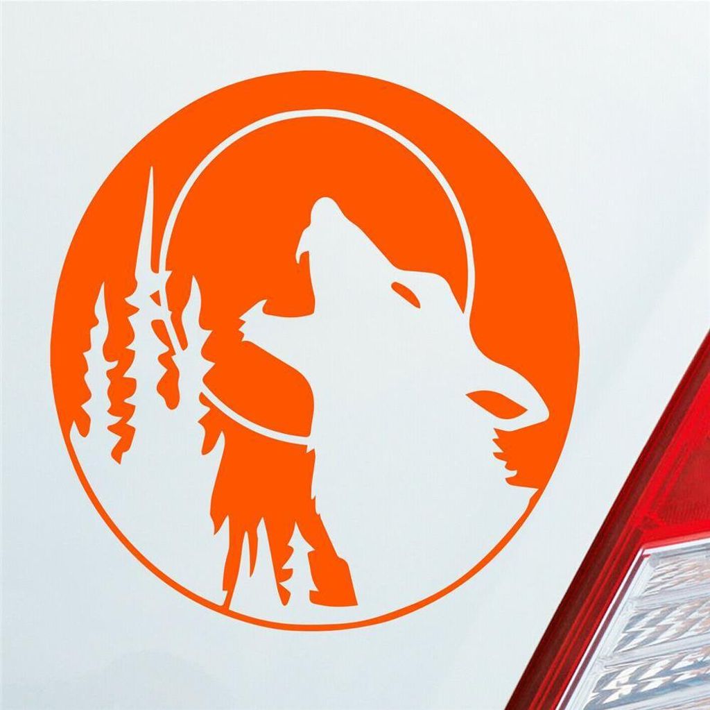 Auto Aufkleber Wolf Heulen Tuning Tier Animal Werfolf 10x10 cm Orange Sticker Heckscheibenaufkleber