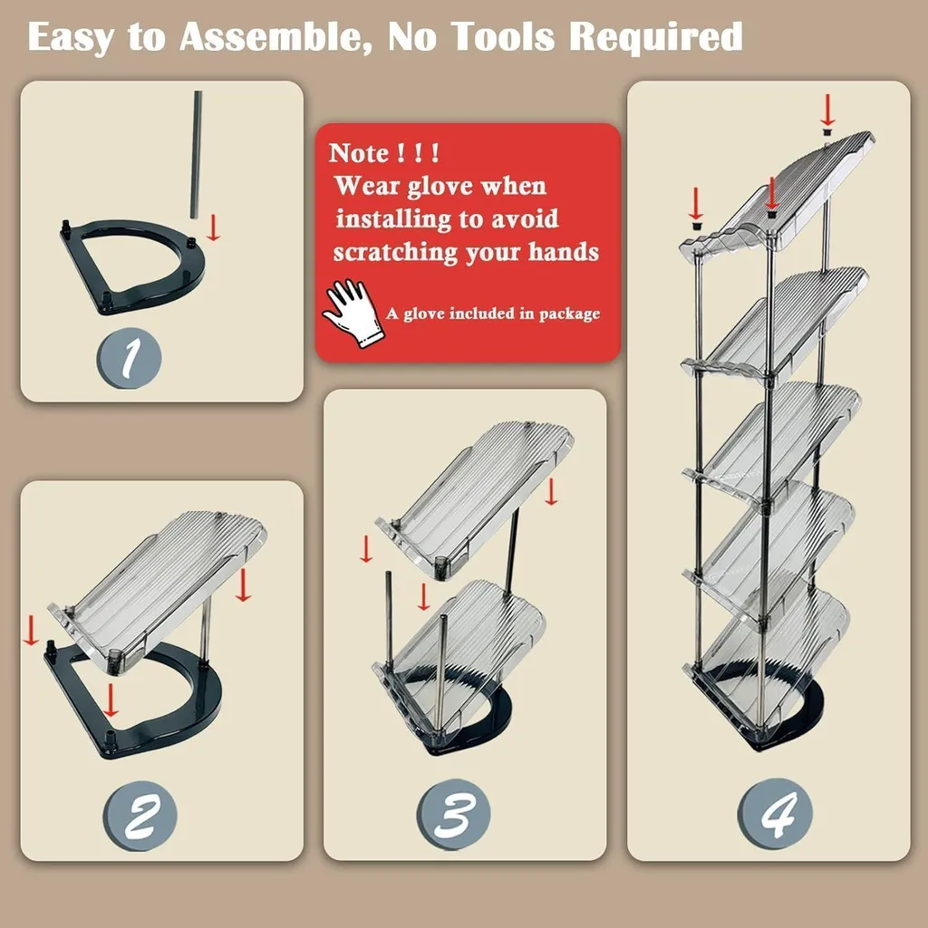 Organiseur de chaussures peu encombrant incliné, structure 5 rangs - 8