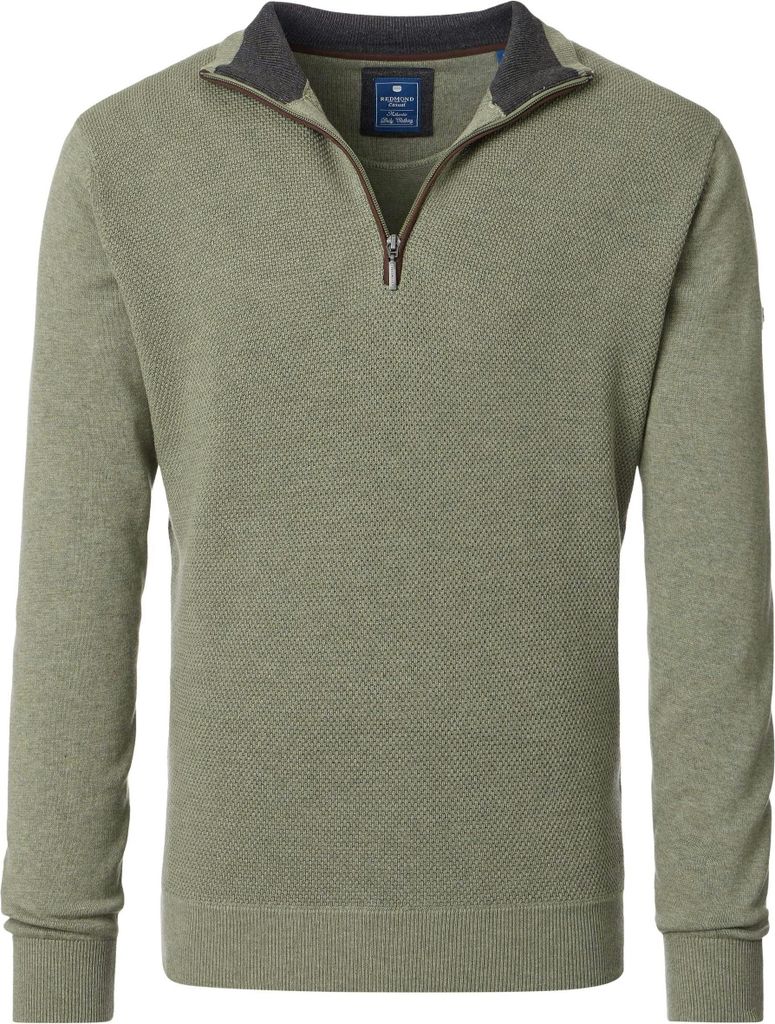 REDMOND Casual Herren Strick-Troyer Zipper Comfort Baumwolle Grün L