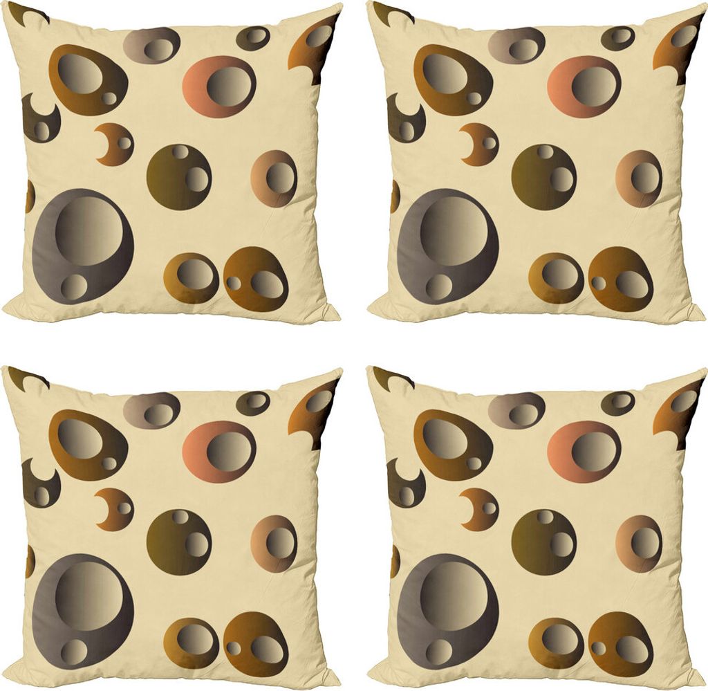 ABAKUHAUS Retro Kissenbezug Set (4 Stück), Funky Bubbles Runde, Moderner Doppelseitiger Digitaldruck, 40 cm x 40 cm, Pale Brown Caramel