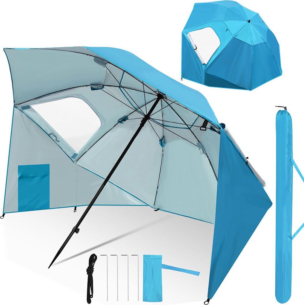 Izrielar Strandschirm 210 cm Sonnenschirm mit UV Schutz 50+, neigbar mit Erdspieß und Tragetasche, wasserabweisender Gartenschirm für Strand, Gar...