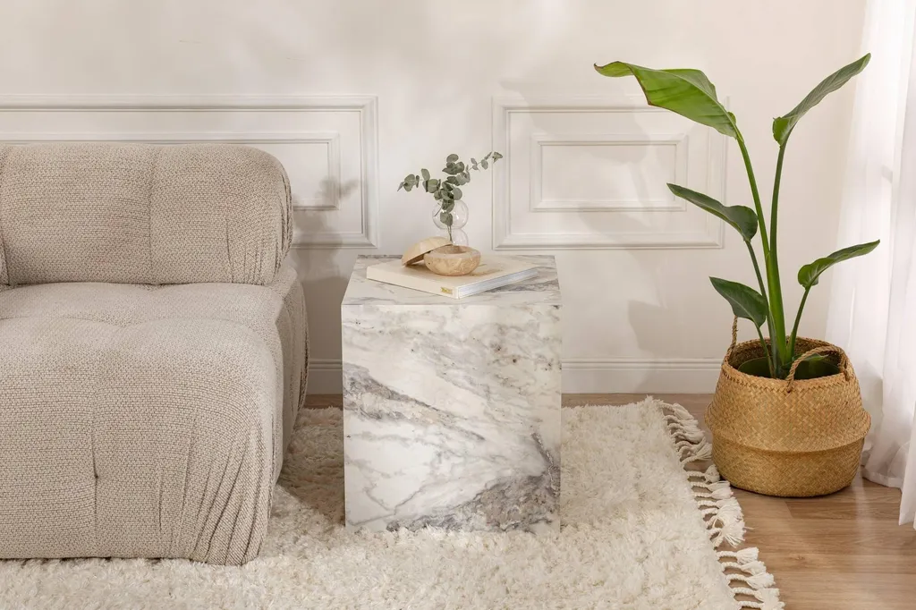 Table basse effet marbre blanc Imogen robuste et compacte 45 cm - 4