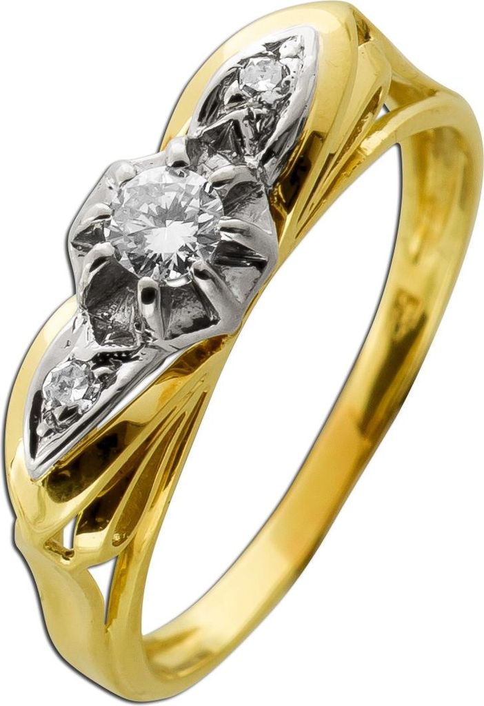 Brillantring Gold 585 14K Diamanten 0.14ct Antikschmuck 19