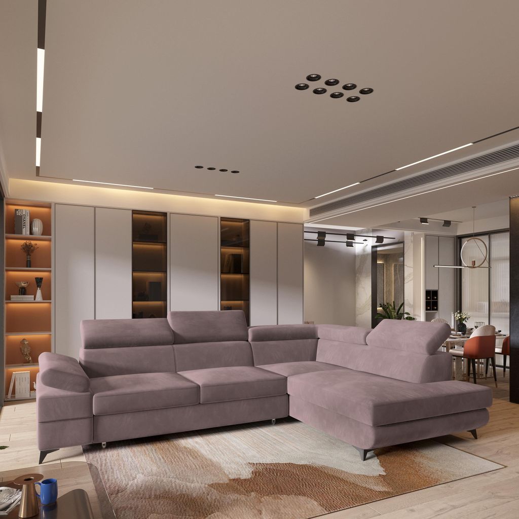 Masseno Ecksofa FAVIEN R-S mit Schlaffunktion L-Form, Sofa mit Bettkasten, Wohnzimmersofa, Couch, Soffa, Bettsofa, Couchgarnitur- Lila, MONOLITH 62