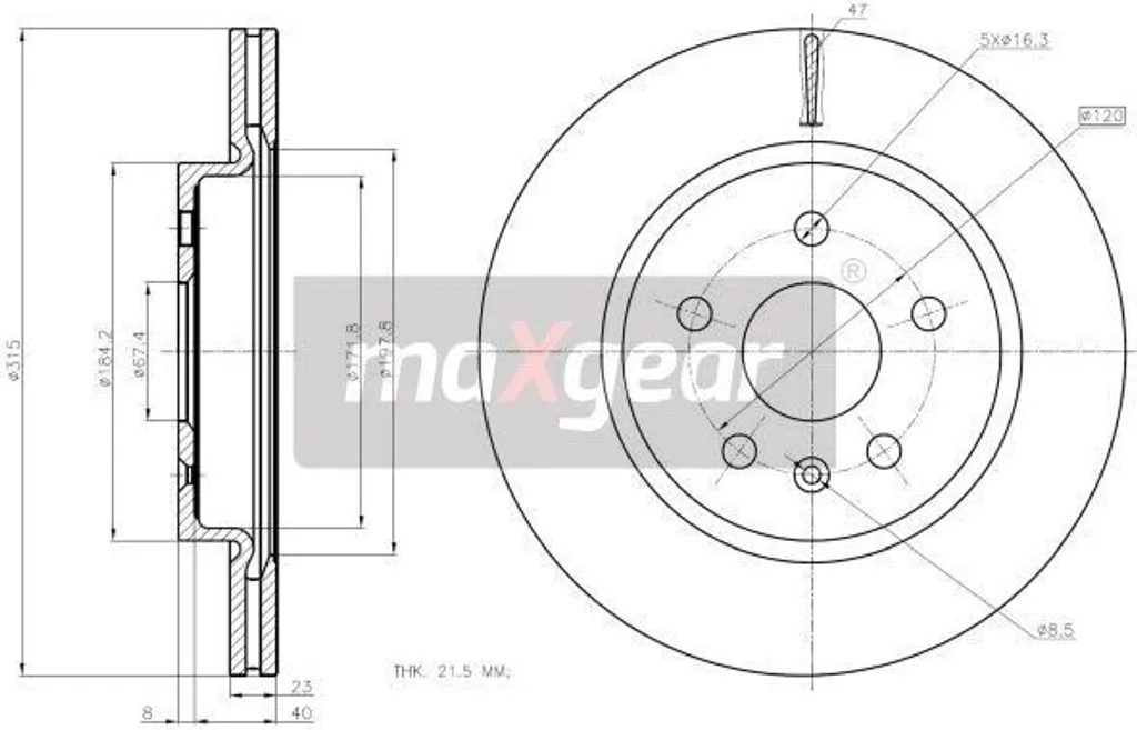 Disque de frein MAXGEAR 19-2368MAX OE 13502199 pour Insignia A