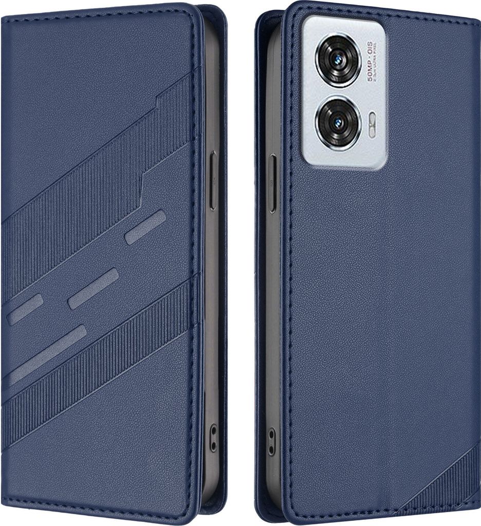 Hülle für Motorola Edge 50 Fusion/Moto G85, Kunstleder Brieftaschen Handyhülle mit Kartenfach und Standfunktion Blau