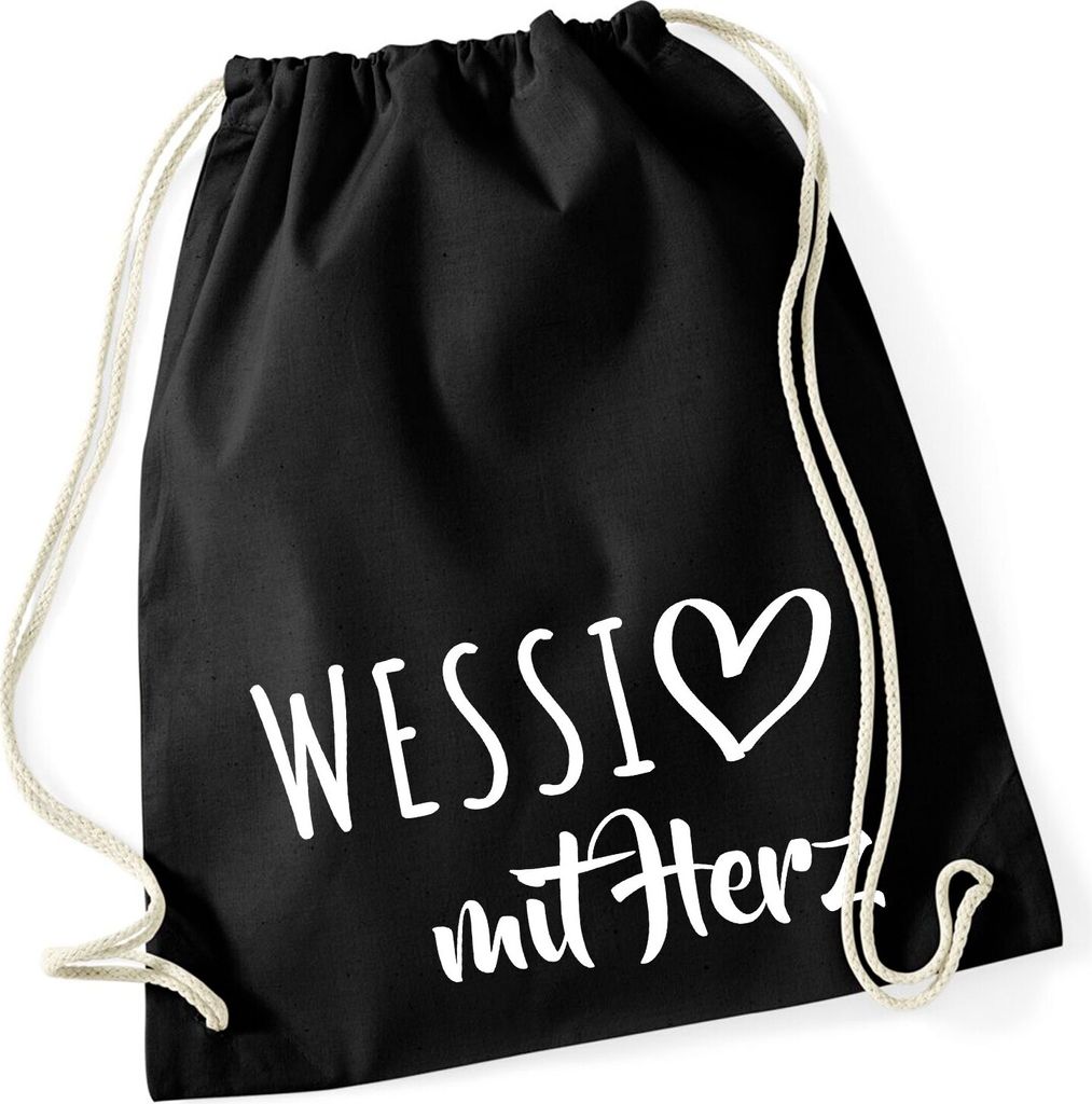 Huuraa Turnbeutel Wessi mit Herz 12 Liter Black Baumwolle Rucksack Geschenkidee