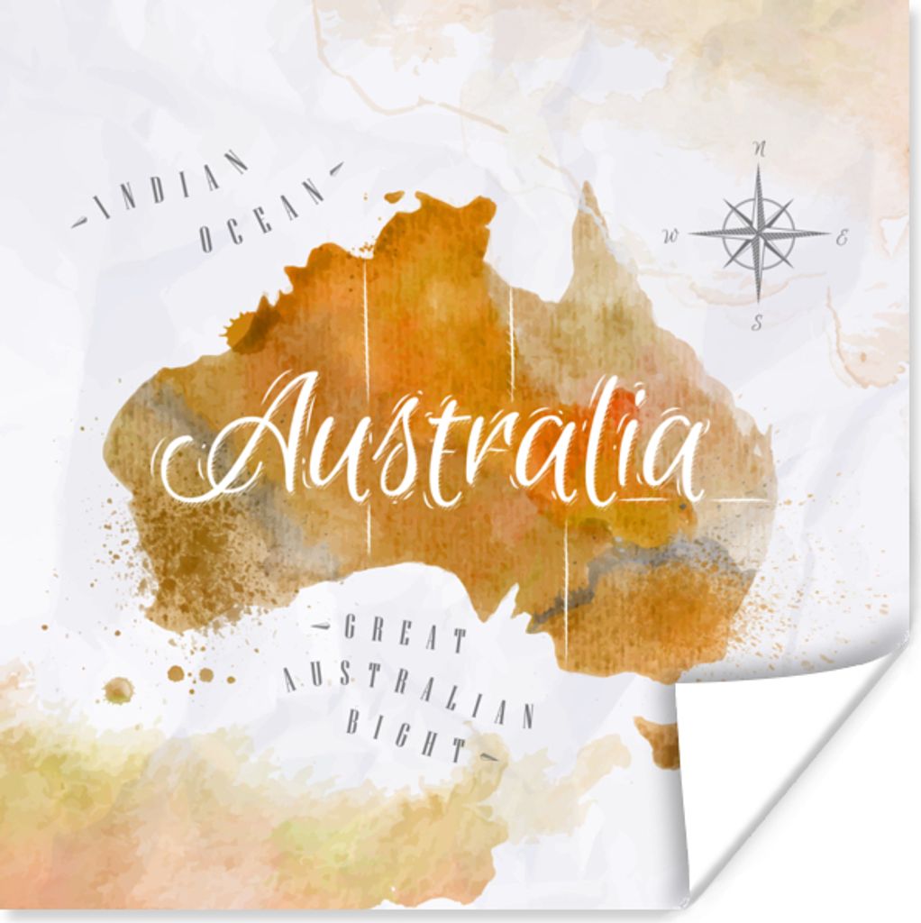 MuchoWow Poster Weltkarte - Zusammenfassung - Australien 30x30 cm - Wandposter - Printing