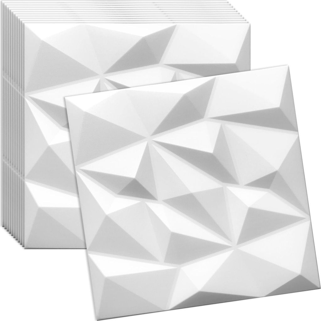 Verdico | 3D Wandpaneel Polystyrol - 50x50 cm - Weiß - Produktbild 