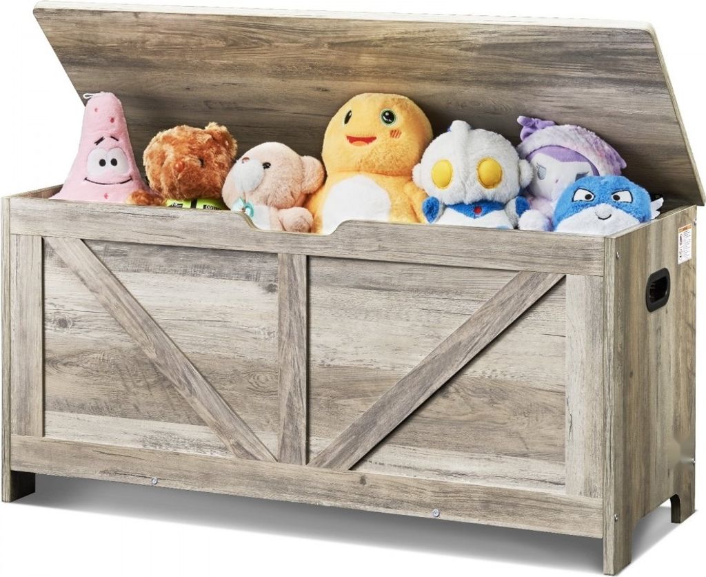 Aufbewahrungsbank für Spielzeug - Holzspielzeugkiste Grau - Multifunktionale Truhe und Sitzgelegenheit - Perfekt für Kinderzimmer und Wohnzimmer