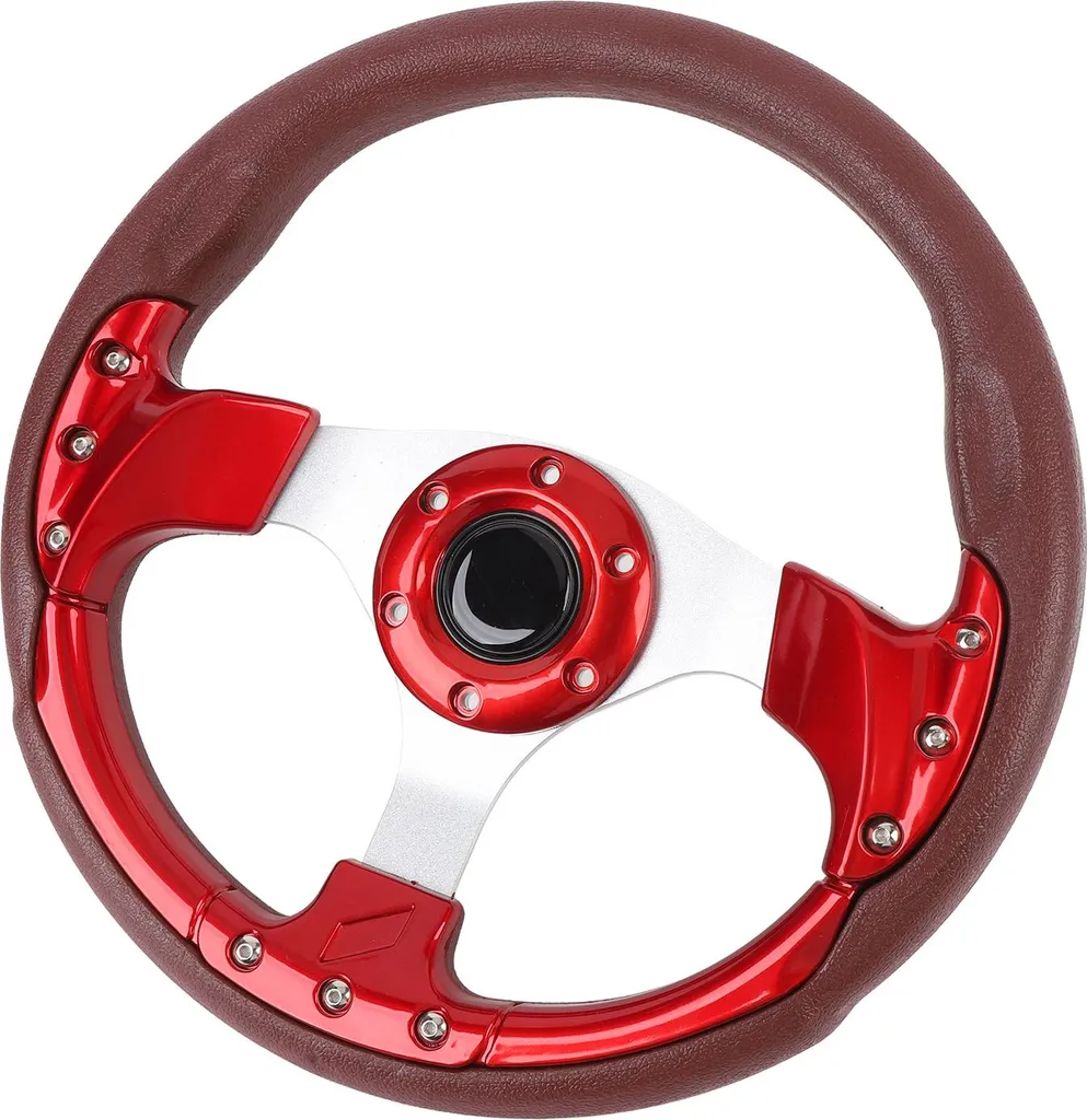 Volant Sportif 330mm Rouge en Cuir PU pour Adaptateur Moyeu 6 Trous