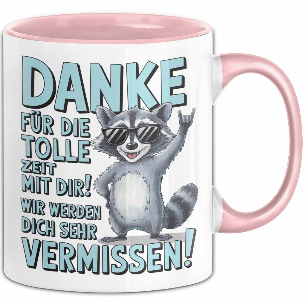 Büro Arbeit Kollege Tasse Becher Geschenk Lustige Geschenkidee Spruch Danke Für Die Tolle Zeit Mit Dir Wir Werden Dich Sehr Vermissen (Rosa)