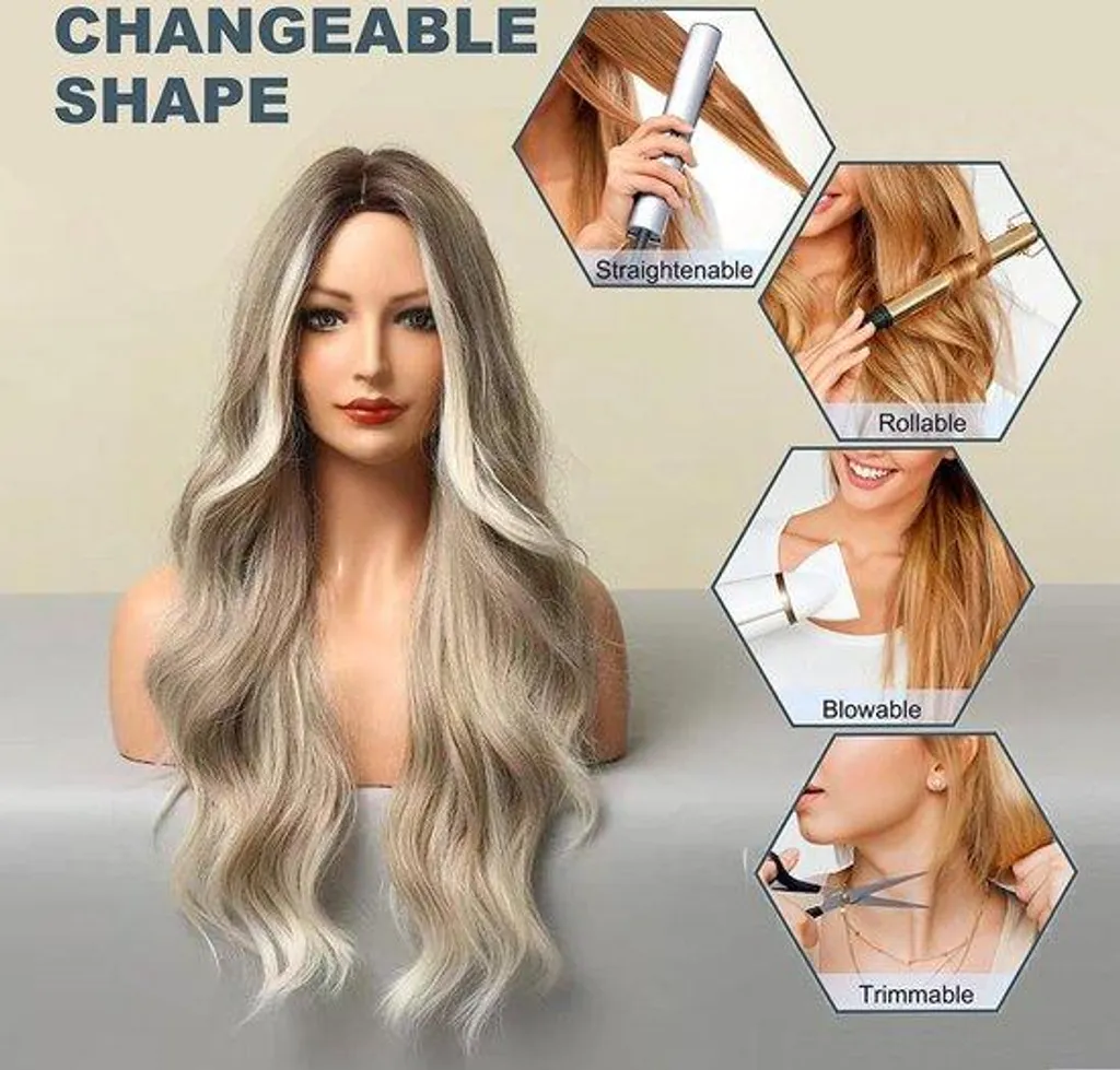 Perruque synthétique noire 60 cm contre les cheveux fins et ternes