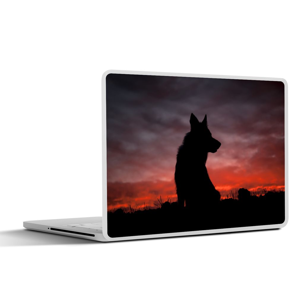 MuchoWow Laptop Aufkleber Sticker Cover Wolf - Raubtier - Sonnenuntergang 40x30 cm - Laptop Dekoration - Selbstklebend