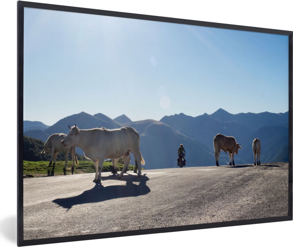 MuchoWow Gerahmtes Poster Schottische Highlander - Licht - Berge - Natur 90x60 cm - Poster mit Schwarzem Bilderrahmen Wandposter Rahmen Foto Bild...