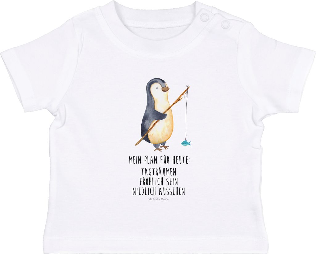 Mr. & Mrs. Panda T-Shirt Pinguin Angler 0. - 6. Monat - Weiß - Geschenk, Organic Baby Shirt, Niedlich, Öko, Fischer, Babyshirt, Top, Kinder, Moti...