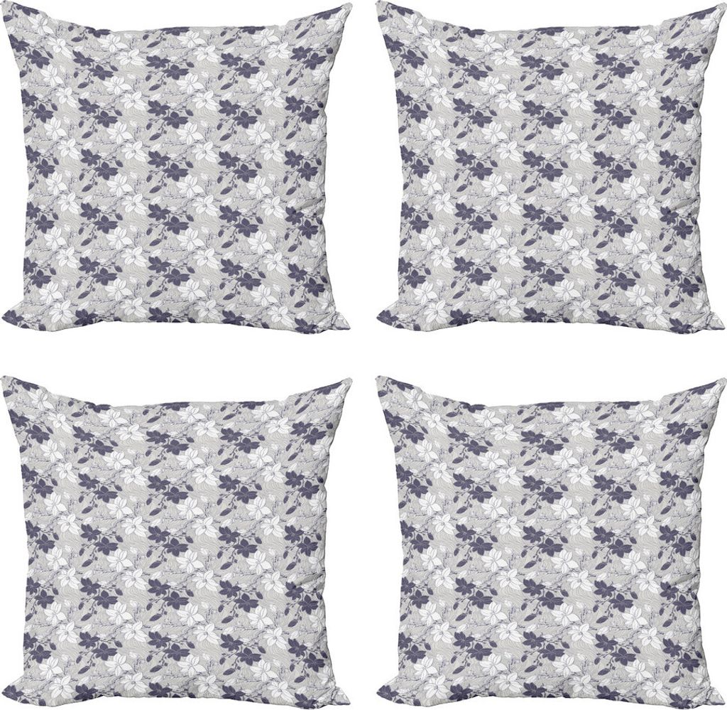 ABAKUHAUS Jahrgang Kissenbezug Set (4 Stück), Blooming Magnolia Buds, Moderner Doppelseitiger Digitaldruck, 50 cm x 50 cm, Dunkle Mauve Pale Grau