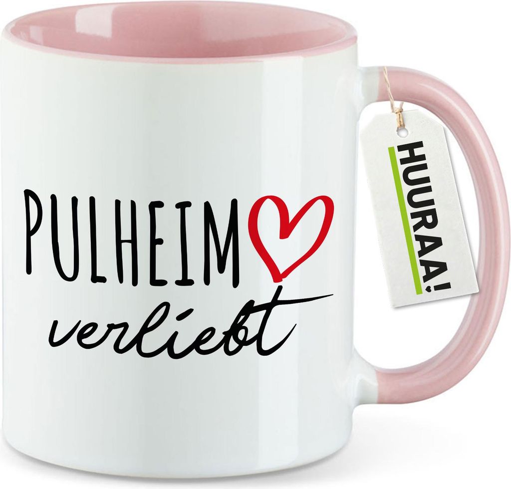Huuraa Kaffeetasse Pulheim verliebt 330ml Rosa Keramik Kaffeebecher Geschenkidee