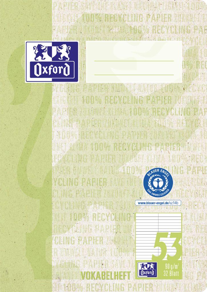Oxford Vokabelheft "Recycling" DIN A5 2 Spalten 32 Blatt