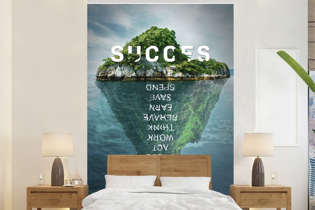 MuchoWow Fototapete für Wohnzimmer oder Schlafzimmer Wandtapete Vinyl Motivtapete Berg - Zitat - Erfolg - 200x300 cm - Wanddekorationen