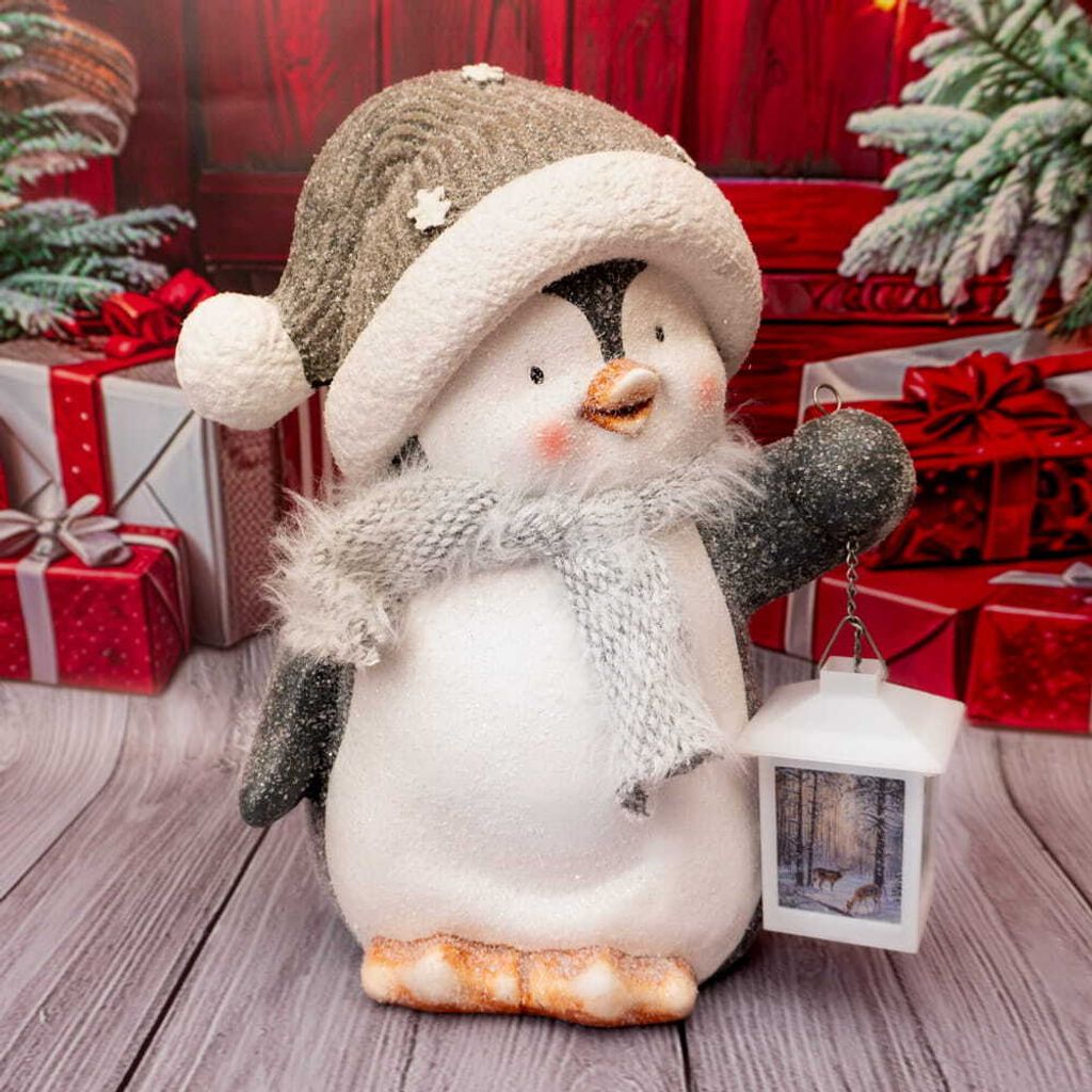 Figurka dekoracyjna pingwin z latarnią 35 cm Solis Decor Zdjęcie produktu 