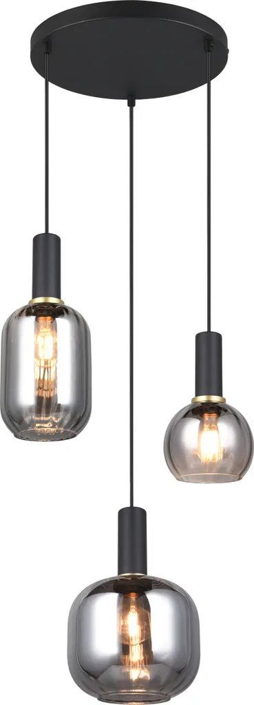Lustre suspension design noir mat DIVA 3xE27 idéal îlot de cuisine