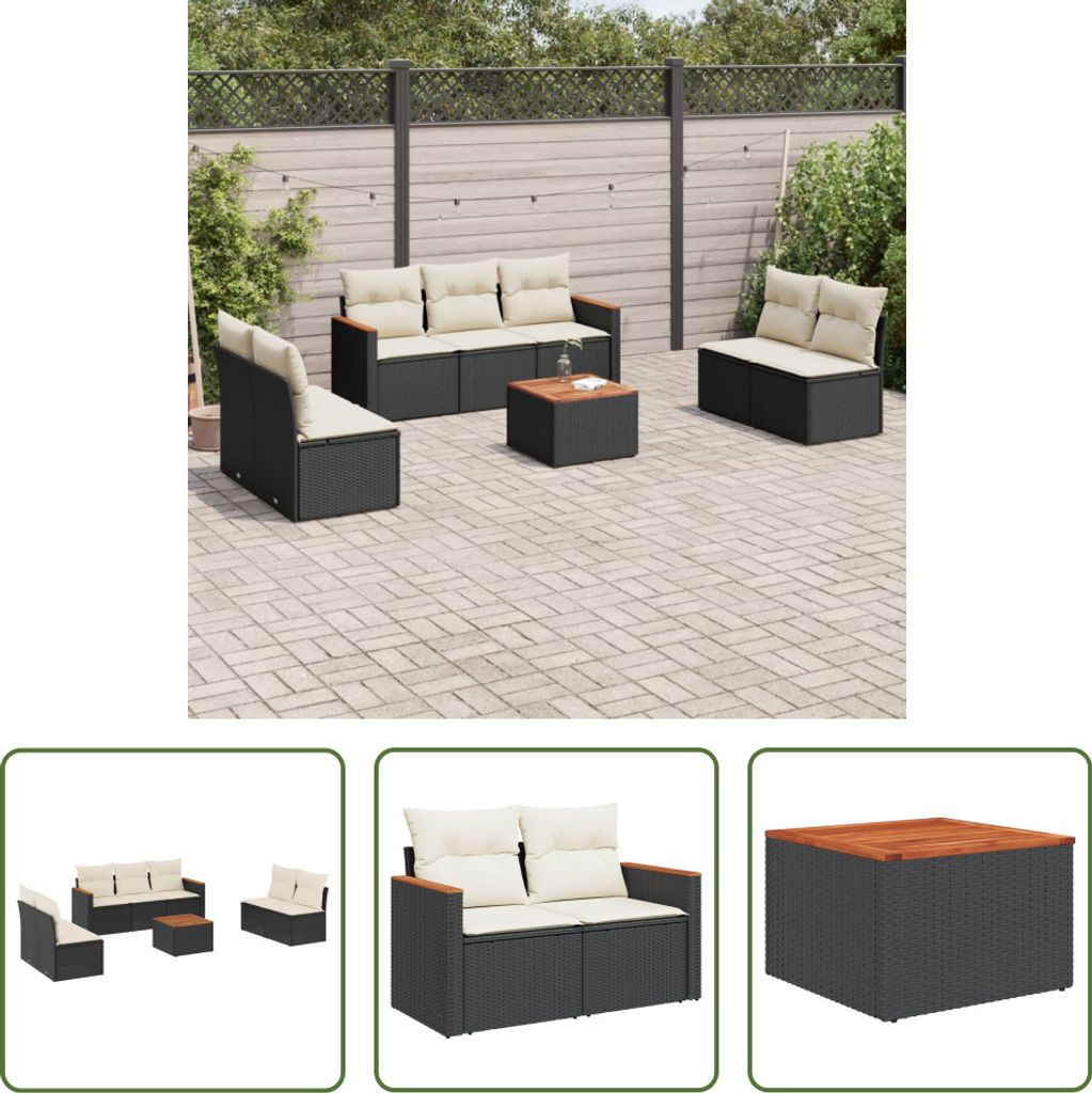 The Living Store 8-tlg. Garten-Sofagarnitur mit Kissen Schwarz Poly Rattan