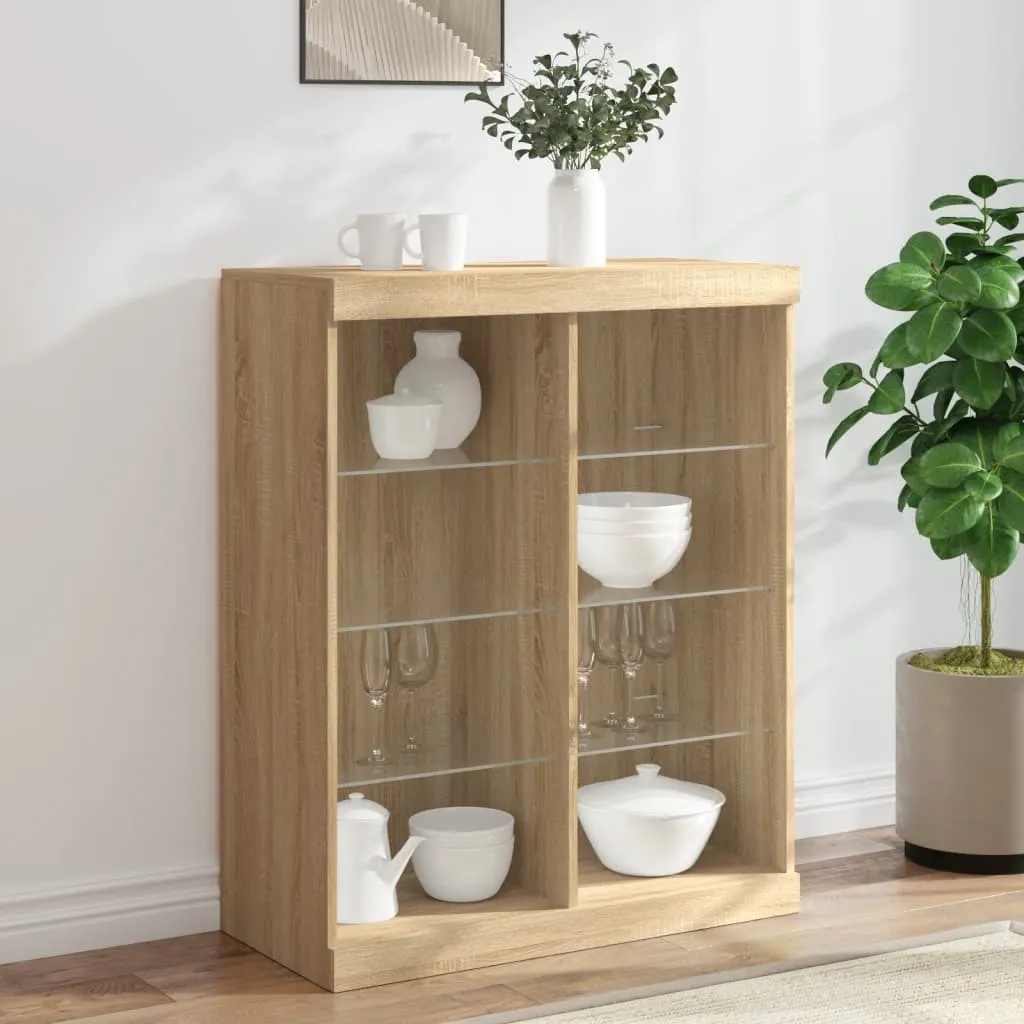 Credenza Rovere Sonoma LED 81x37x100 cm | Vetrina Mobile Soggiorno