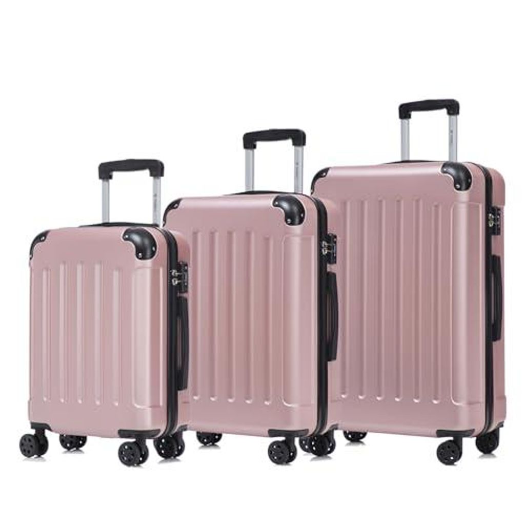 yonsly Premium Reisekoffer TSA-Schloss,YKK-Reißverschluss Hartschalen-Koffer Kabinenkoffer Rollkoffer Suitcase Handgepäck (Roségold, M-L-XL-Set)