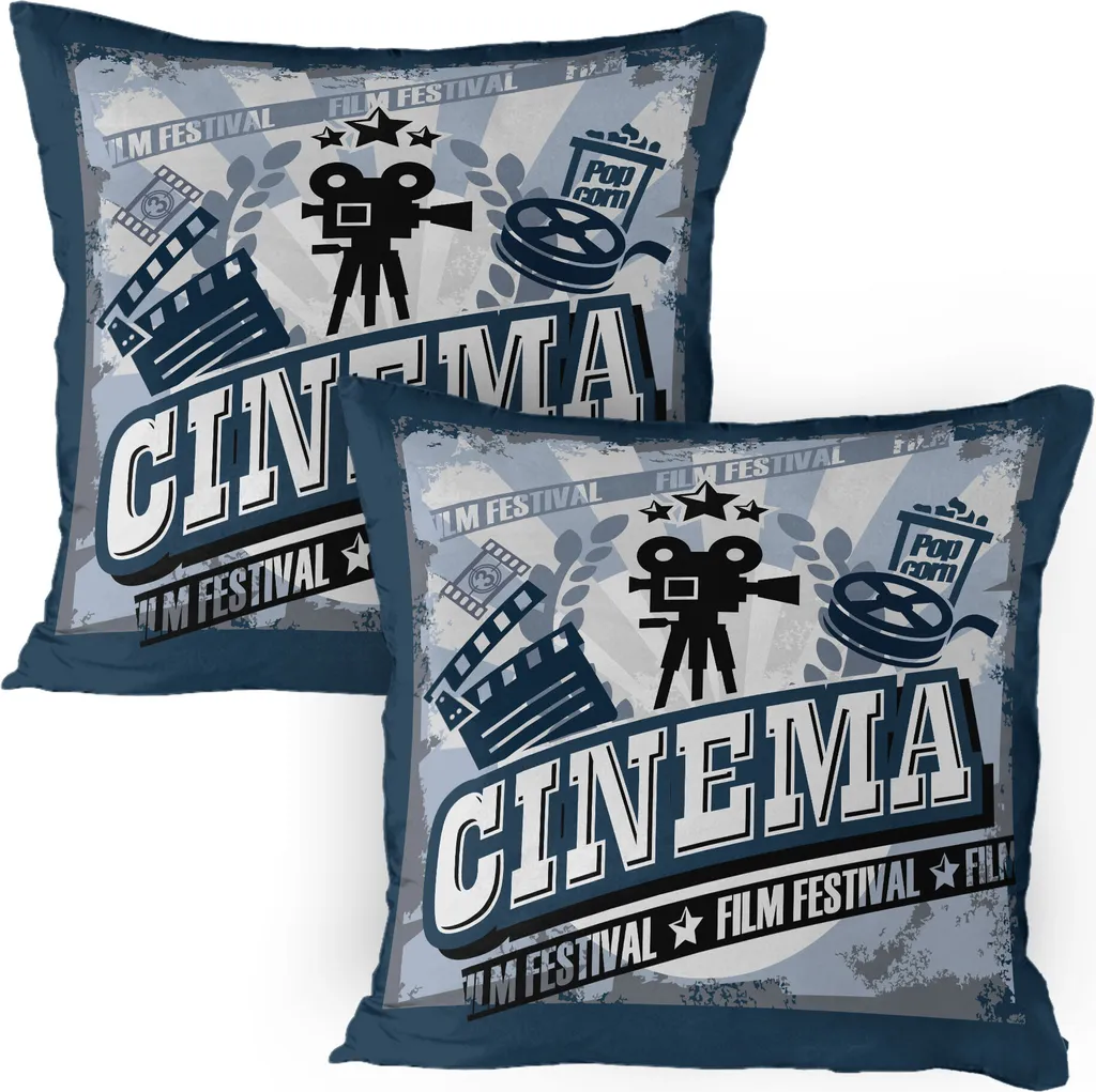 Set 2 Federe 80x80 Decorative ABAKUHAUS Cinema Vintage Blu