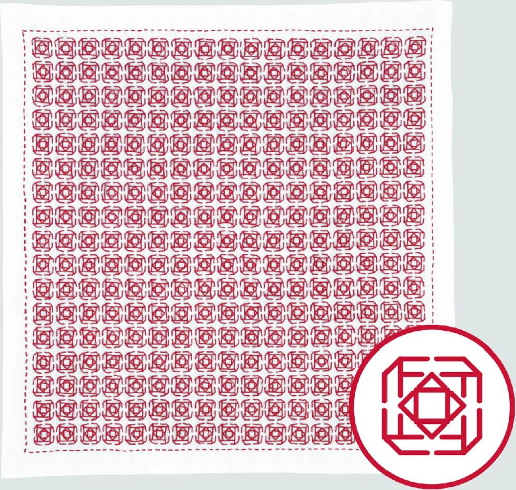Olympus Hitomezashi Sashiko Stickpackung "Hana Fukin Flowers of Camellia", Stoff bedruckt, 34x34cm, Original aus Japan