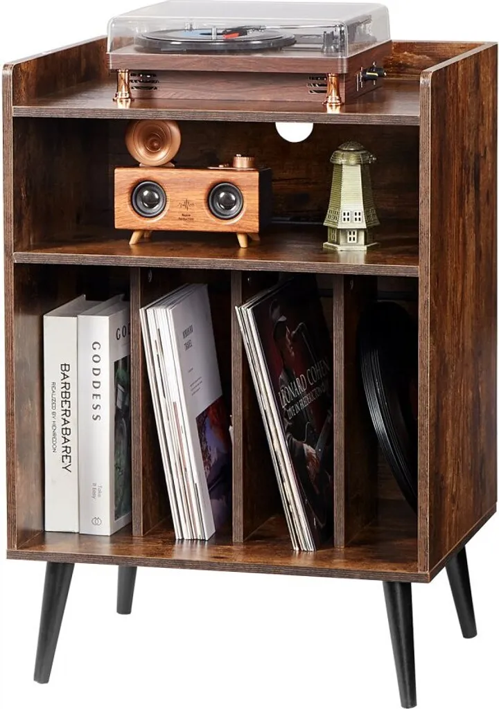 Rangement vinyles bois pour salon - Organiseur 3 niveaux 150 albums