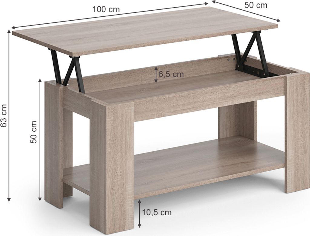 Vicco Couchtisch Lorenz, 100 x 50 cm mit Liftfunktion, Produktbild 3