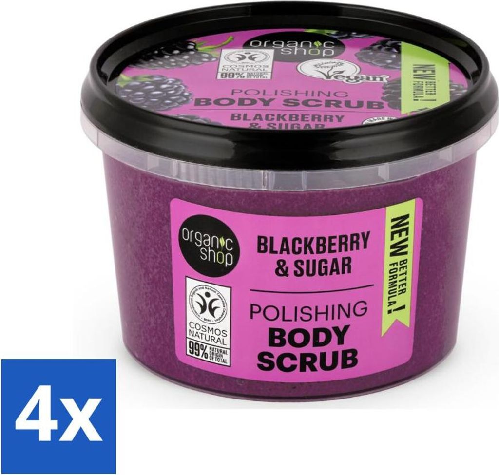 Organic Shop - Körperpeeling Brombeere - Erfrischend und feuchtigkeitsspendend - 250 ml - Vorteilspack - 4 Stücke