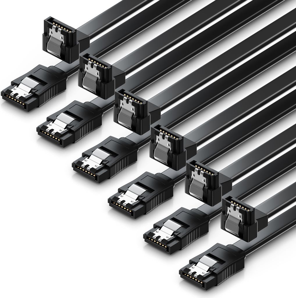 deleyCON 6x 50cm SATA 3 Kabel im Set SATA III Datenkabel - HDD SSD Verbindungskabel Anschlusskabel Metall-Clip 6 GBit/s - 1x Gerade 1x 90° L-Typ S...