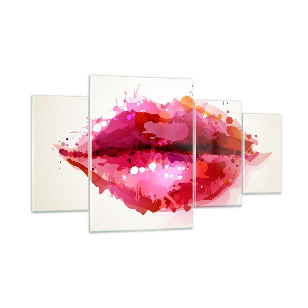 Bilder auf glas - Rote Lippen glänzend Lippe Glanz - 160x90cm - Glasbilder - Wandbilder - Kunstdruck - zum Aufhängen bereit - Wanddekoration aus ...