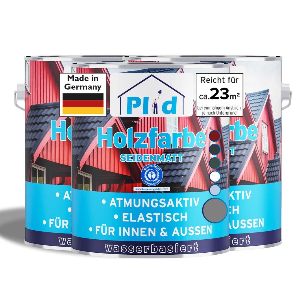 Plid Holzfarbe Silbergrau 2,25L Innen & Außen / Innen & Außen - Wetterschutzfarbe Holzfarbe Außen - Dauerhafte Holzschutzfarbe - Farbe für Holz