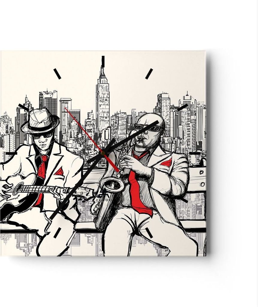 Wanduhr - Quadrat - Glasuhr - Jazz Musik Musiker - 40x40cm - Schleichendes Uhrwerk - Lautlos - zum Aufhängen bereit - Dekoration Modern - Wanddeko...