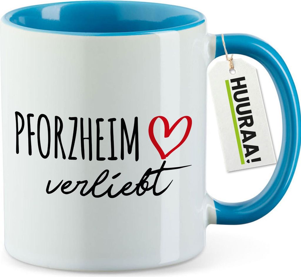 Huuraa Kaffeetasse Pforzheim verliebt 330ml Blau Keramik Kaffeebecher Geschenkidee