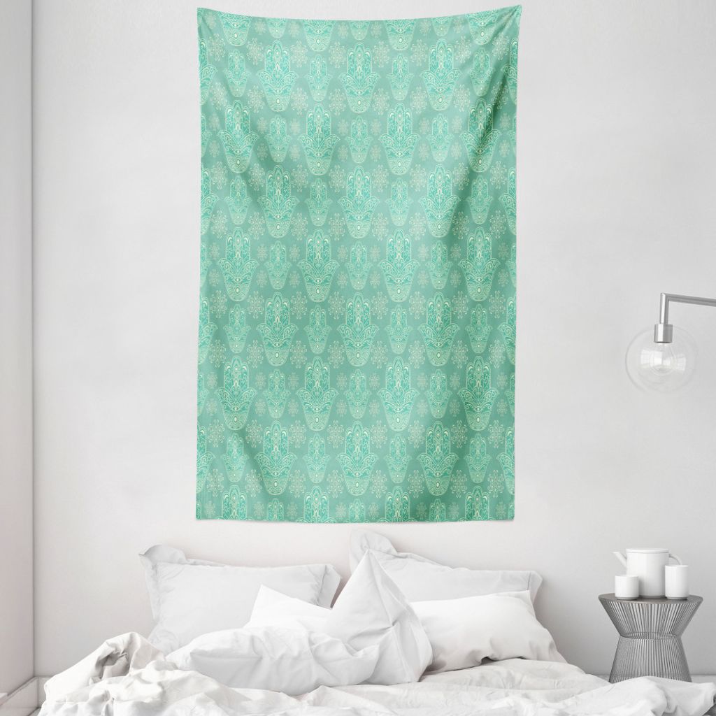 ABAKUHAUS Hamsa Wandteppich und Tagesdecke, Curlicues und Gekritzel-Blumen aus Weiches Mikrofaser Stoff Waschbar ohne Verblassen Digitaldruck, 140 ...