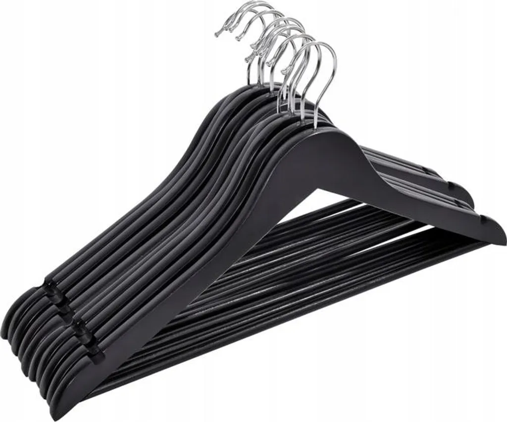 Cintre en bois noir RONDO lot de 10 - Fini les vêtements qui glissent !
