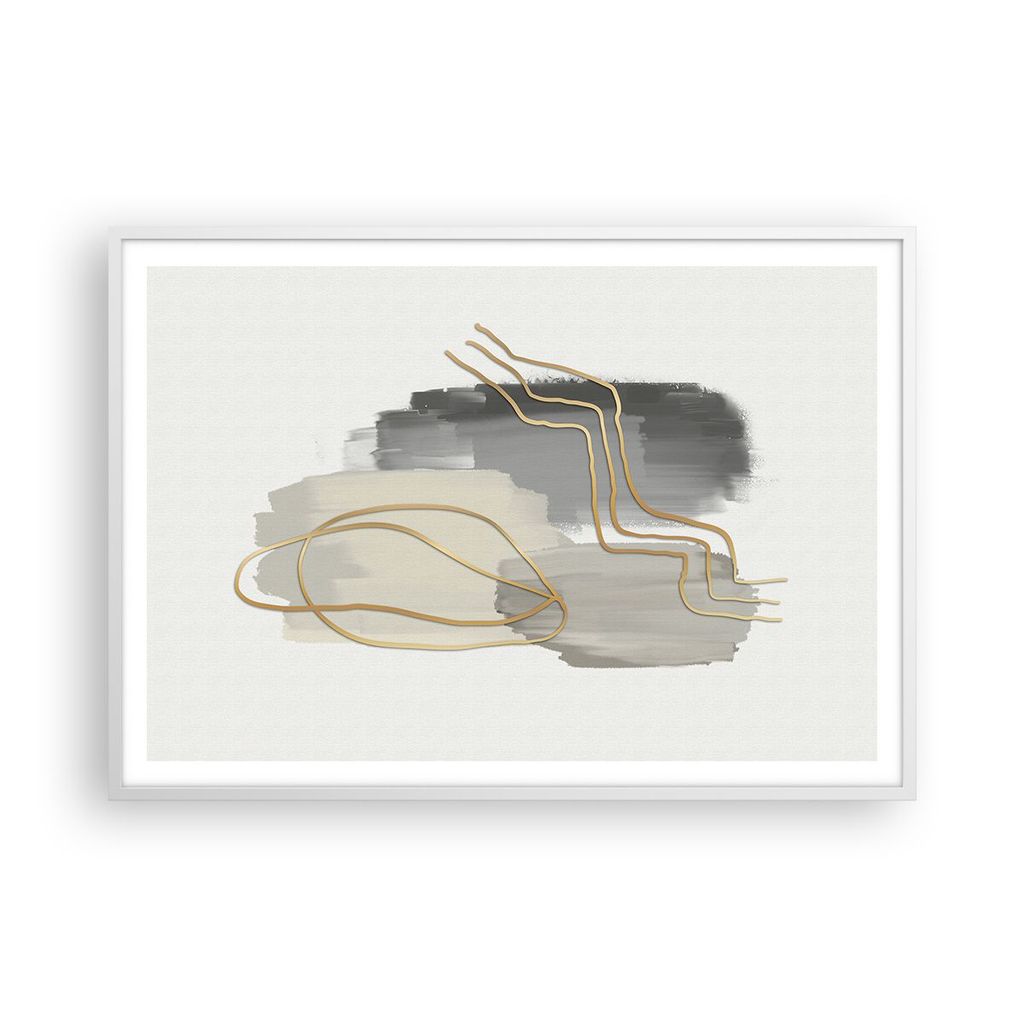 Gerahmtes Poster - Weißer Rahmen - Abstraktion Stück Gold - 100x70 cm - Wand Bild - Wanddeko - Wandbilder - Kunstposter - Wandposter - Bilderrahm...