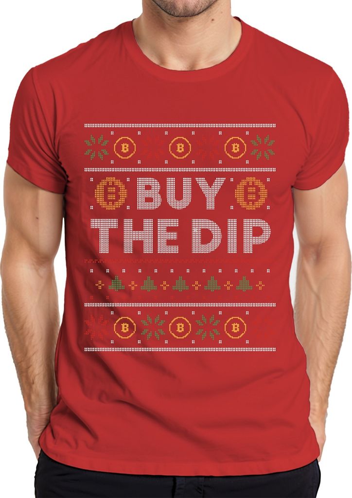Bitcoin BUY THE DIP - Ugly Christmas Sweater Crypto Weihnachtsgeschenk Herren T-Shirt, Rot, L