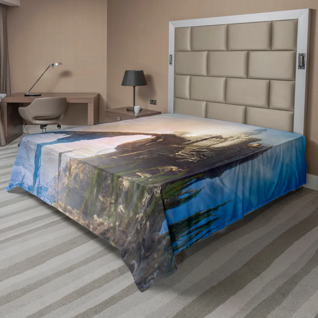 Drap plat décoratif Château Médiéval et Brume - Linge de lit 260x228 cm