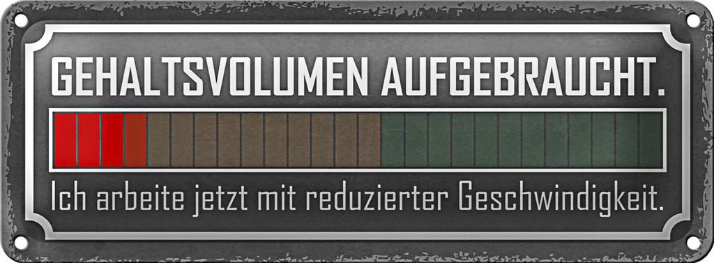 Blechschild Spruch 27x10cm Gehaltsvolumen auf Dekoration