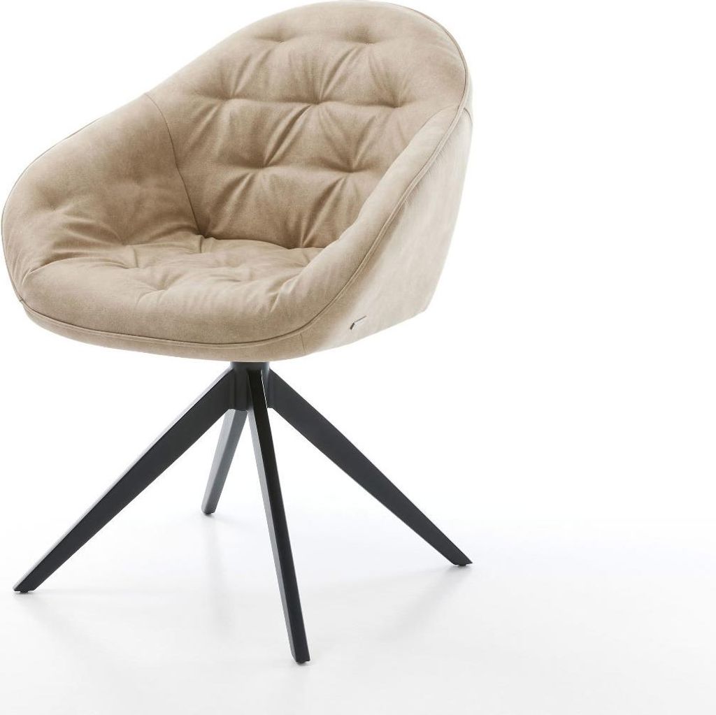 DELIFE Drehstuhl Gaio-Flex Mikrofaser Beige Vintage Kreuzgestell breit Schwarz 360° drehbar Wippfunktion