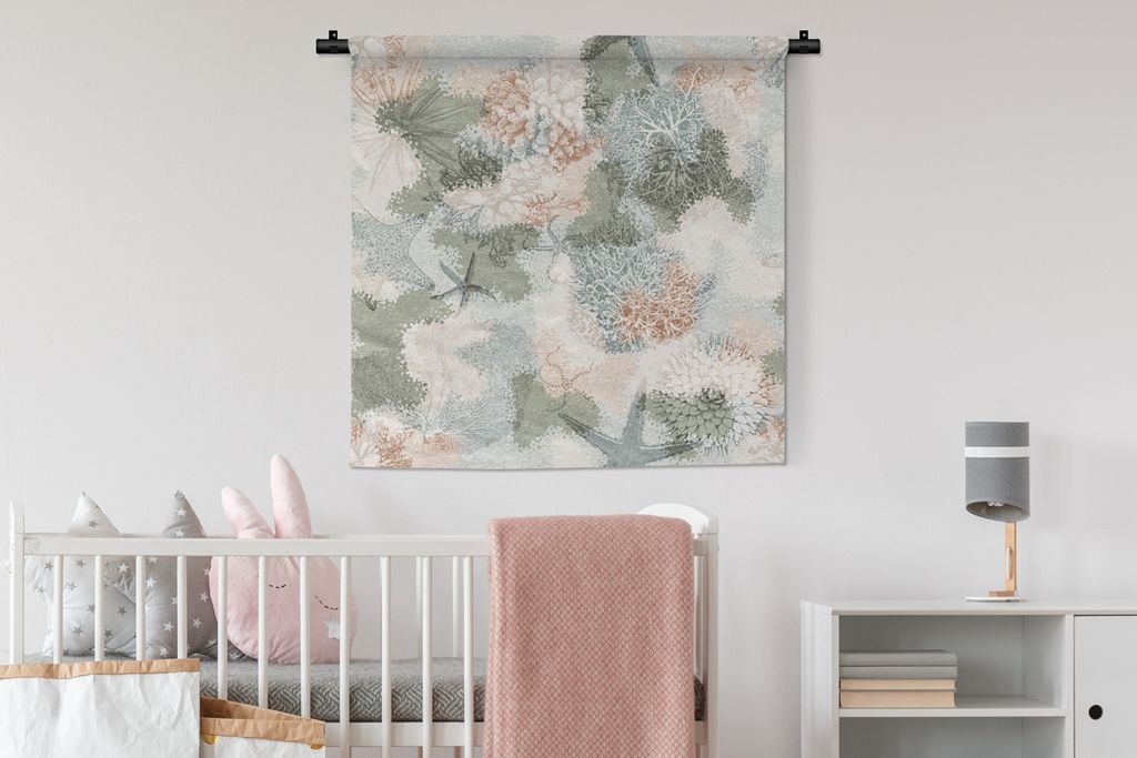 MuchoWow Wandteppich Wandbehang Strand - Koralle - Farben 90x90 cm Tapisserie Dekoration Wandtuch - Wandaufhänger